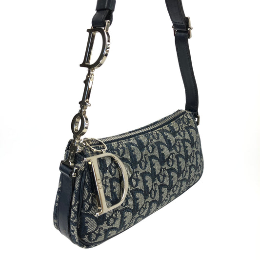CHRISTIAN DIOR MONOGRAM SHOULDER BAG WITH SILVER DETAILING