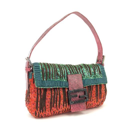 FENDI BEADED BAGUETTE WITH EXOTIC LIZARD TRIM