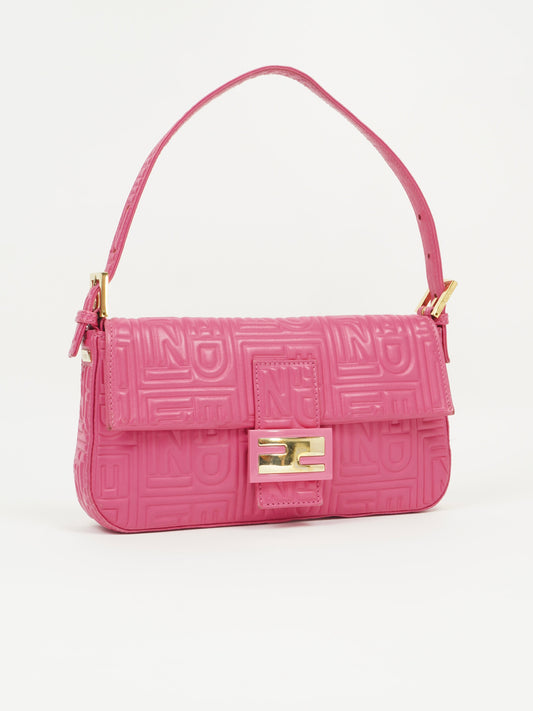 FENDI PINK LEATHER LOGO BAGUETTE