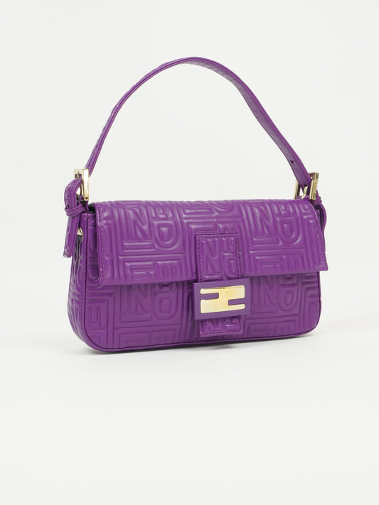 FENDI PURPLE LEATHER LOGO BAGUETTE