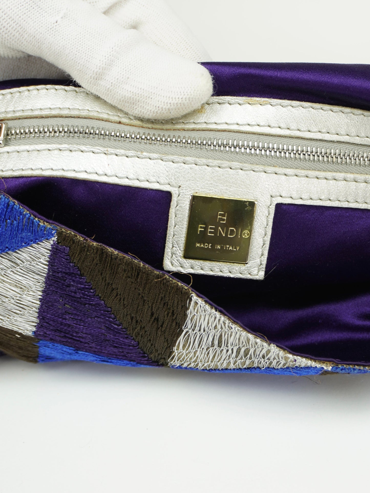 FENDI GEOMETRIC EMBROIDERED BAGUETTE WITH MARBLE BUCKLE