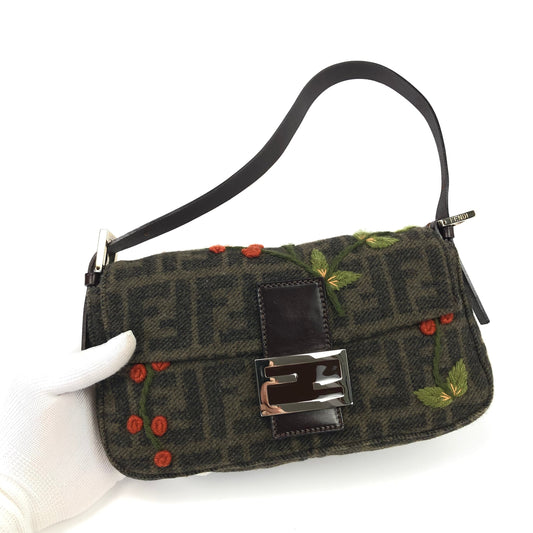 FENDI ZUCCA CASHMERE WOOL BAGUETTE SHOULDER BAG