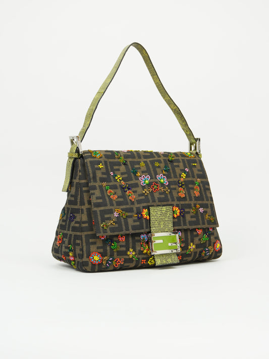 FENDI BEADED MAMA BAGUETTE WITH LIZARD TRIM