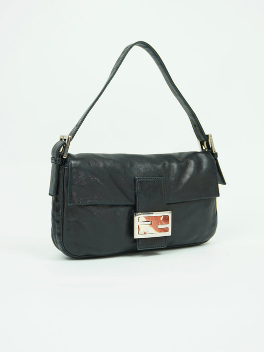 FENDI LEATHER BAGUETTE WITH MARBLE BUCKLE