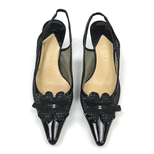 CHANEL LOGO SLING-BACK MULE HEELS