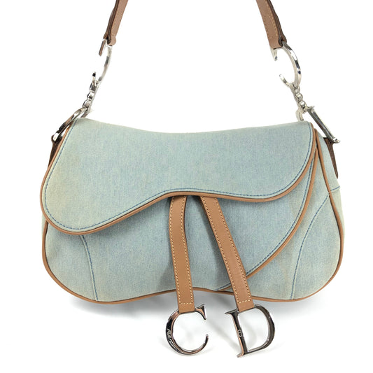 CHRISTIAN DIOR DENIM DOUBLE SADDLE BAG