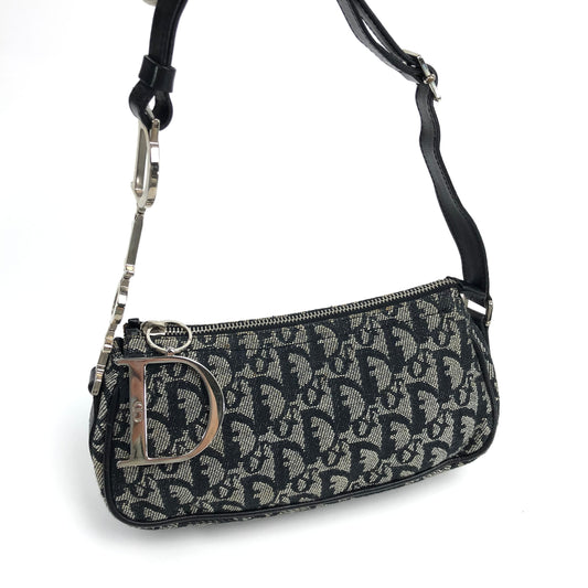 CHRISTIAN DIOR MONOGRAM SHOULDER BAG WITH SILVER DETAILING