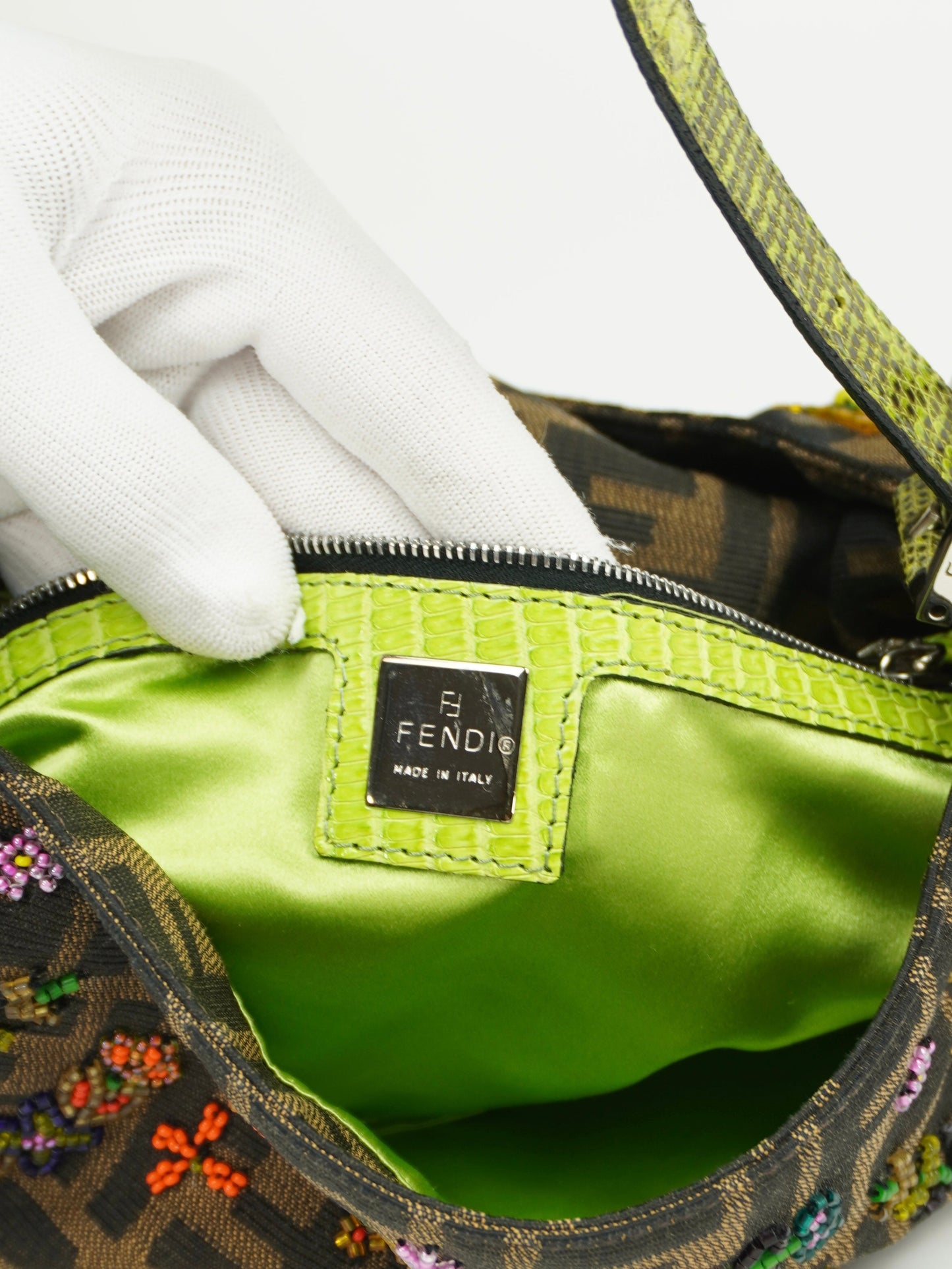 FENDI MAMA BEADED BAGUETTE WITH LIZARD TRIM