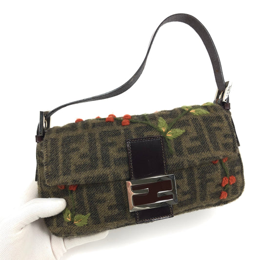 FENDI ZUCCA CASHMERE WOOL BAGUETTE SHOULDER BAG