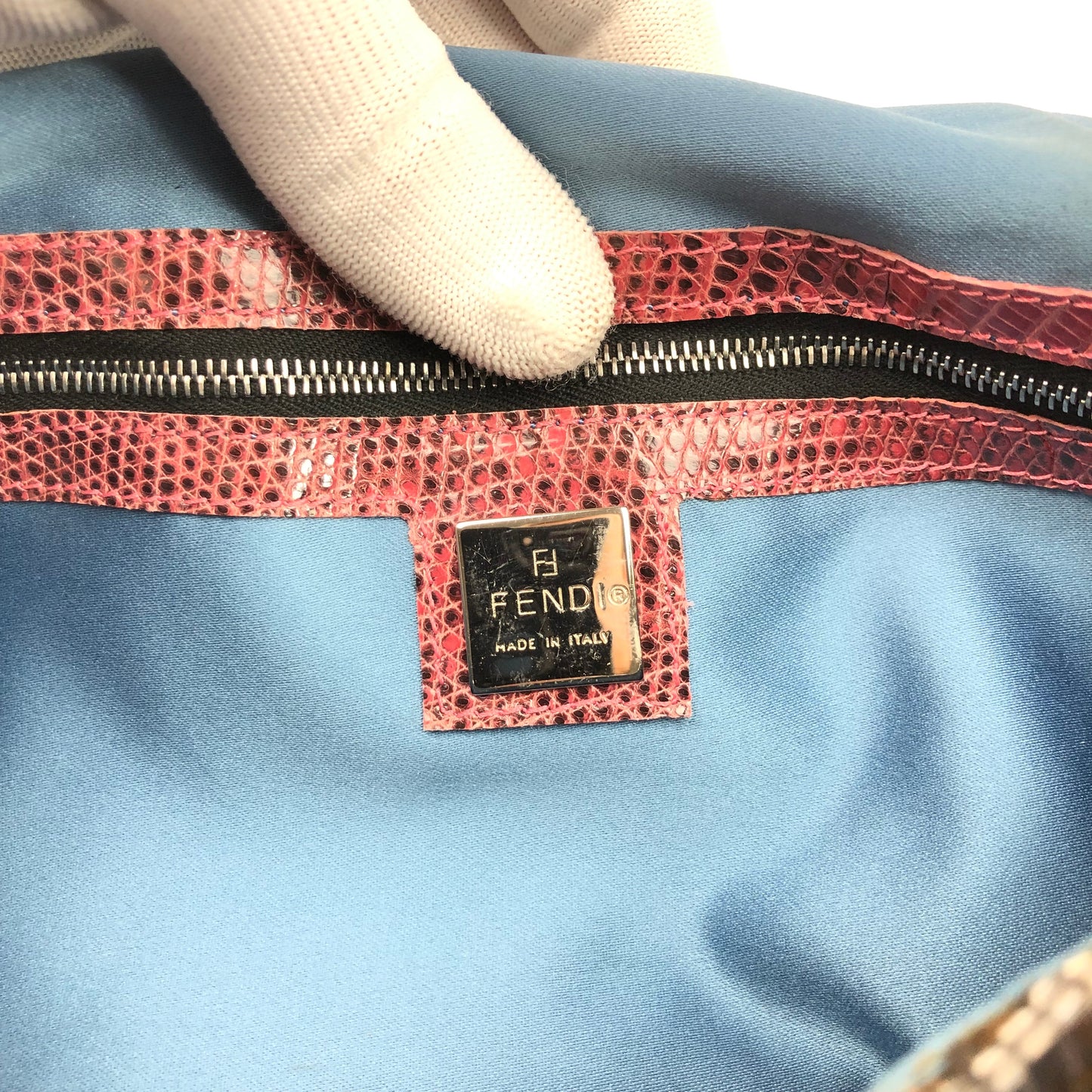 FENDI BEADED BAGUETTE BAG WITH EXOTIC LIZARD LEATHER DETAILING