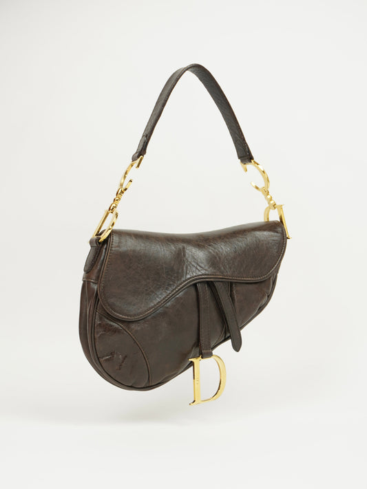 CHRISTIAN DIOR BROWN LEATHER SADDLE BAG
