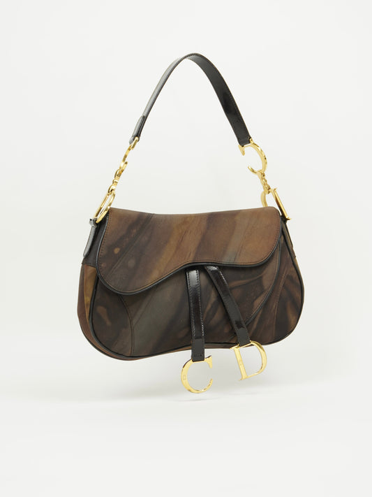 CHRISTIAN DIOR WATER COLOUR DOUBLE SADDLE BAG