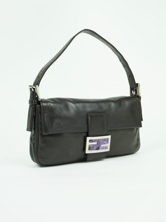 FENDI LEATHER BAGUETTE WITH MARBLE BUCKLE