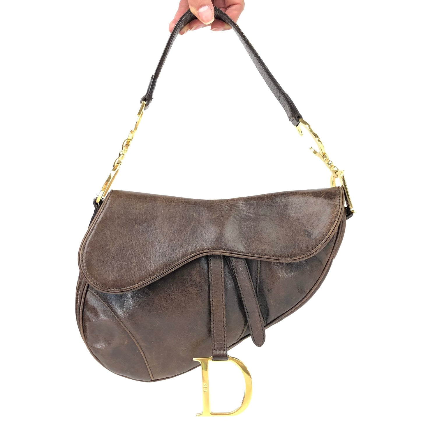 CHRISTIAN DIOR BROWN LEATHER SADDLE BAG