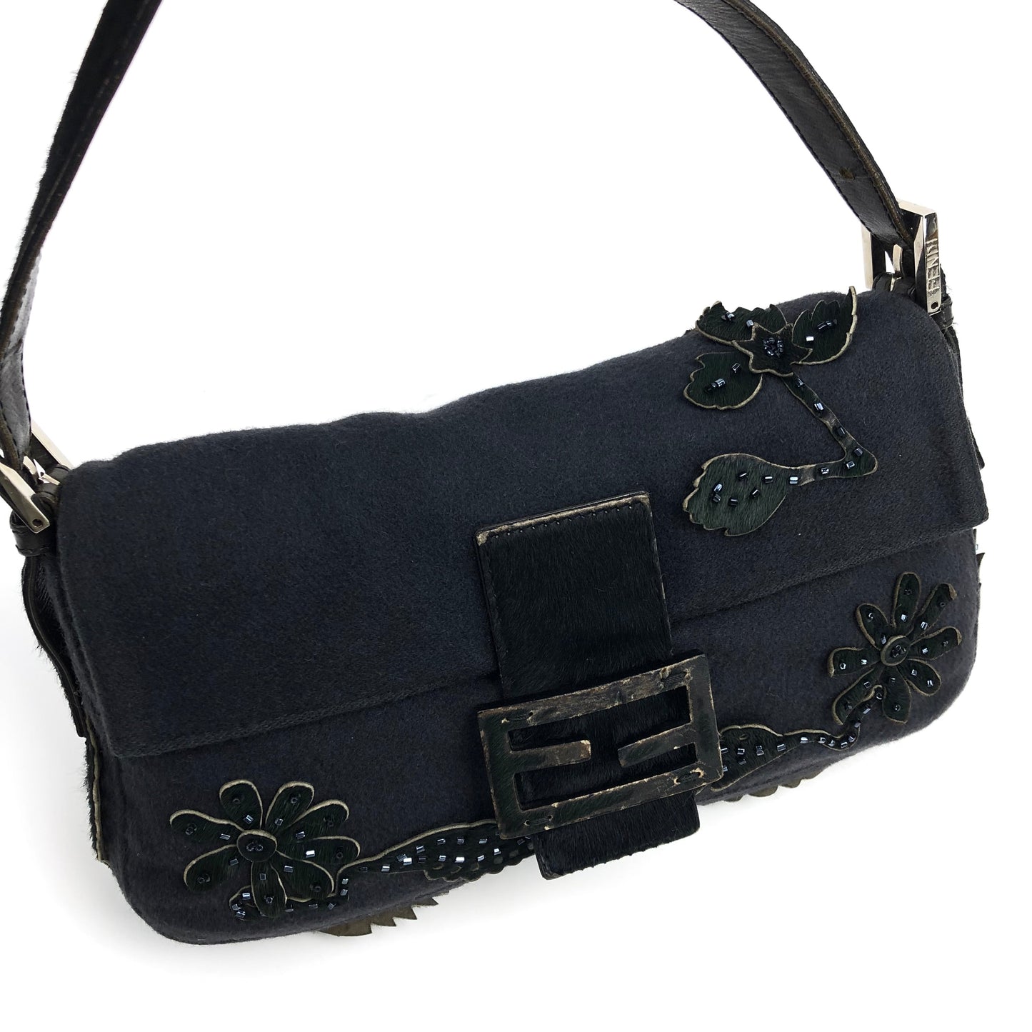 FENDI BAGUETTE WITH CALF HAIR AND BEADED DETAILING