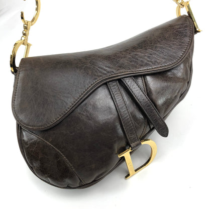 CHRISTIAN DIOR BROWN LEATHER SADDLE BAG