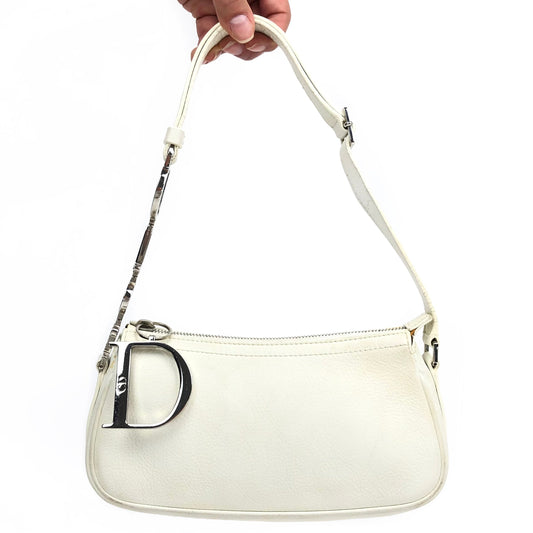 CHRISTIAN DIOR LEATHER SHOULDER BAG WITH SILVER DETAILING