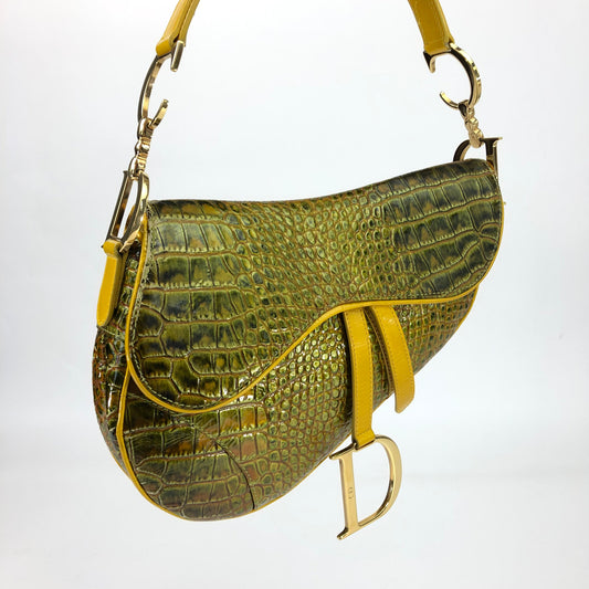 CHRISTIAN DIOR CROCODILE EMBOSSED LEATHER SADDLE BAG