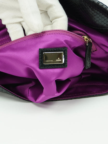 FENDI SNAKESKIN EMBOSSED LEATHER BAGUETTE