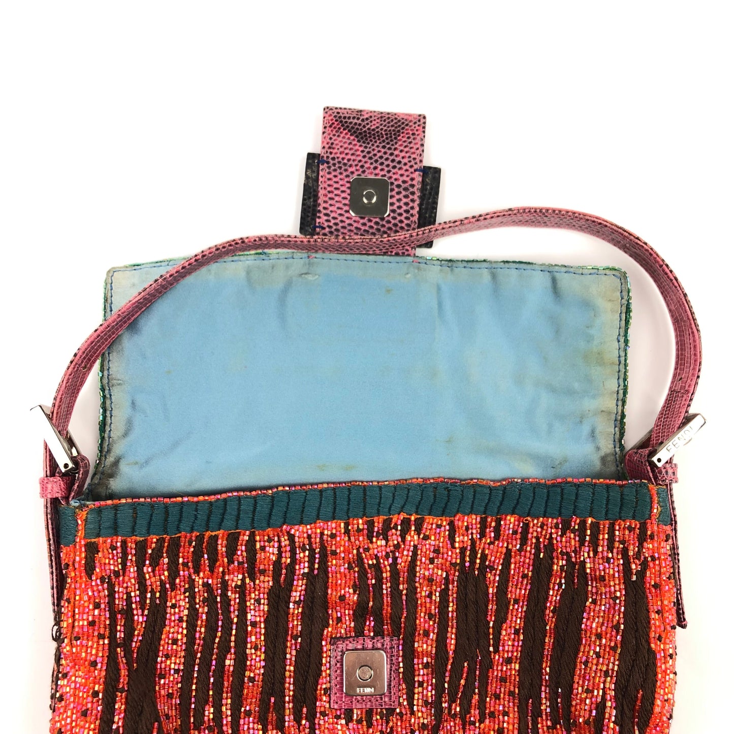 FENDI BEADED BAGUETTE WITH EXOTIC LIZARD TRIM