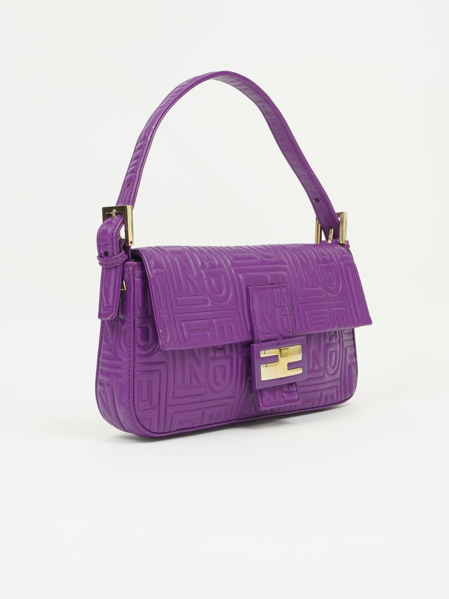 FENDI PURPLE LEATHER LOGO BAGUETTE
