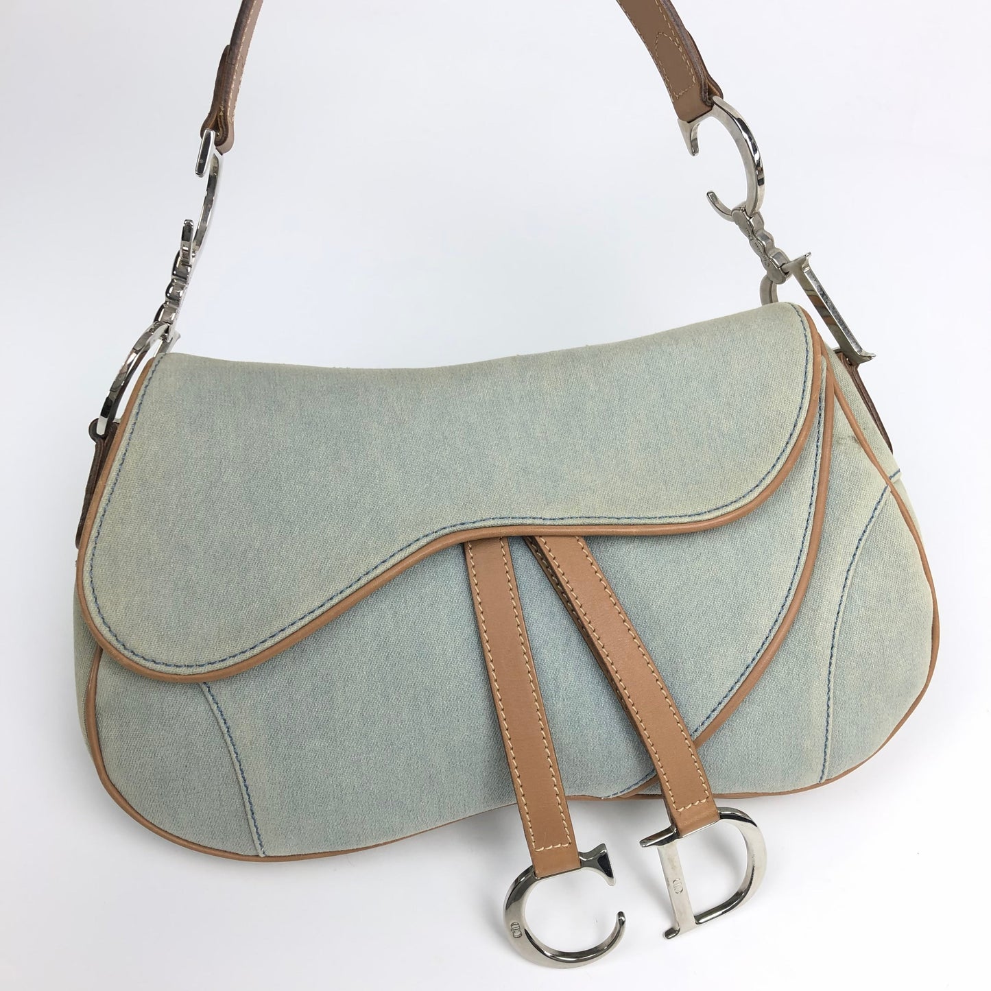 CHRISTIAN DIOR DENIM DOUBLE SADDLE BAG