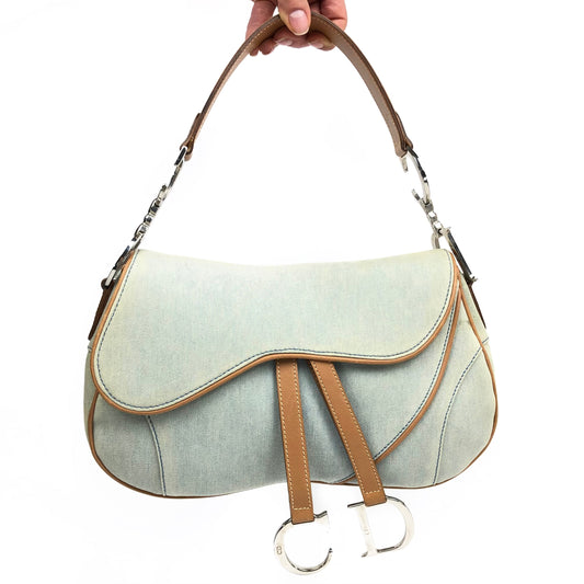 CHRISTIAN DIOR DENIM DOUBLE SADDLE BAG