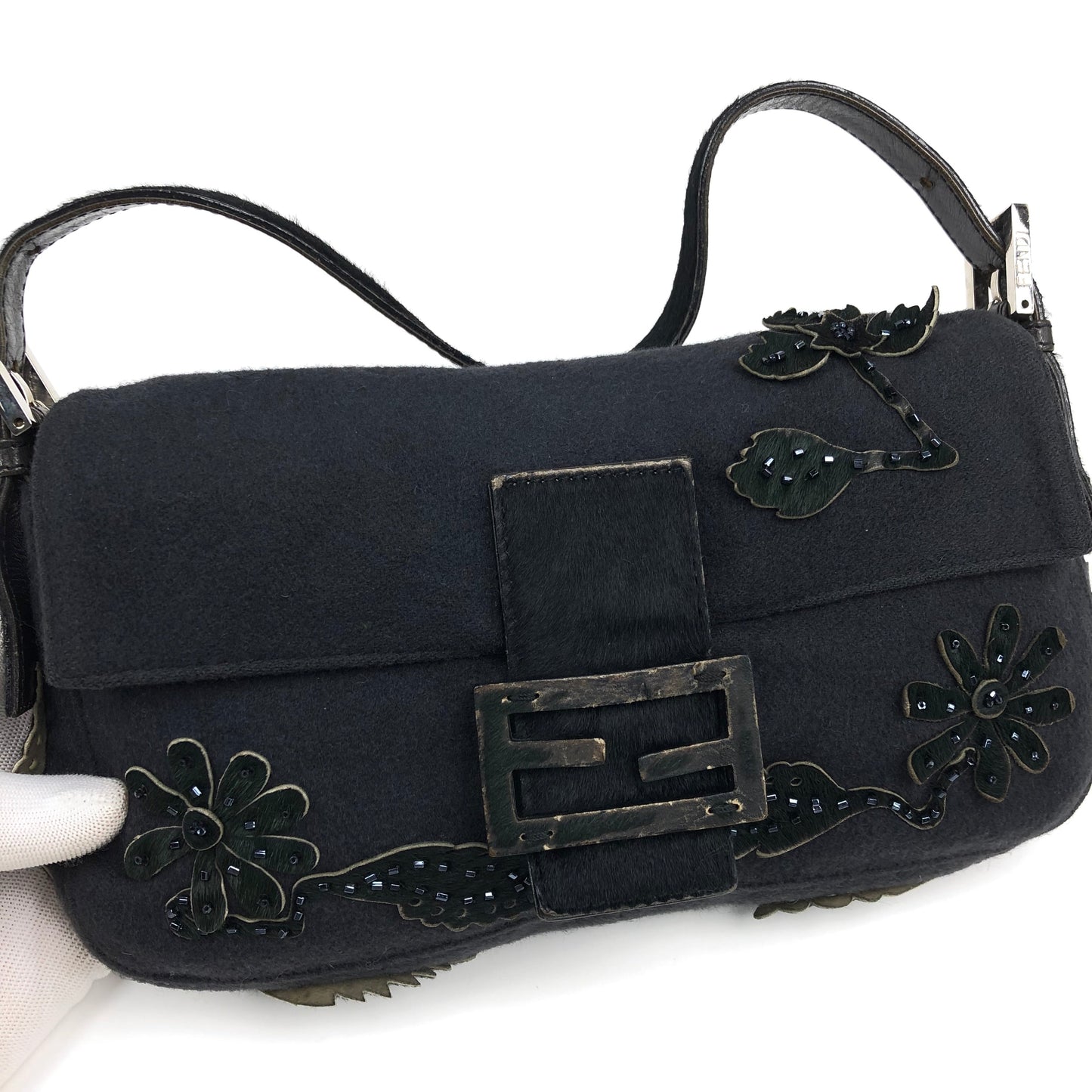 FENDI BAGUETTE WITH CALF HAIR AND BEADED DETAILING