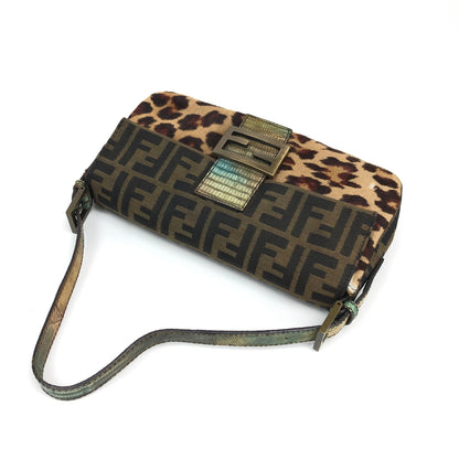 FENDI LEOPARD PONY HAIR ZUCCA BAGUETTE BAG