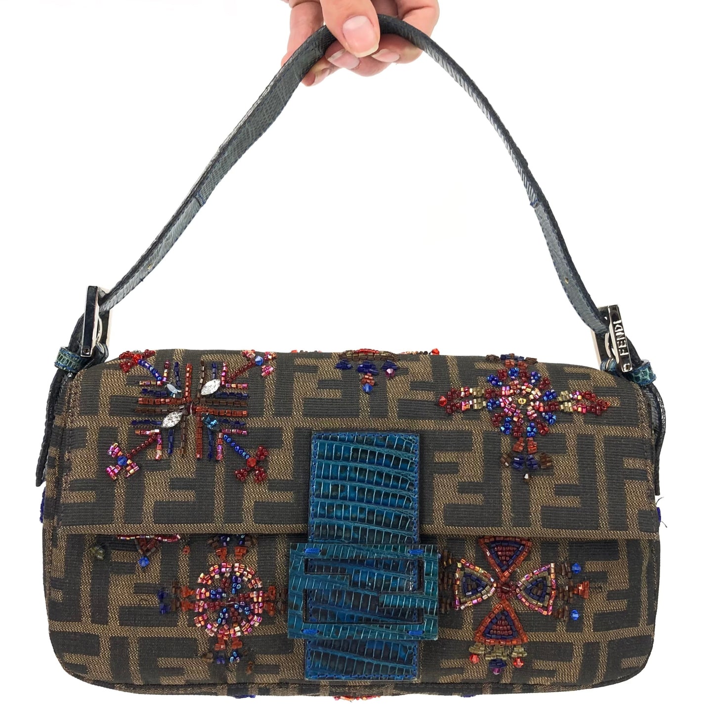 FENDI ZUCCA BEADED BAGUETTE BAG
