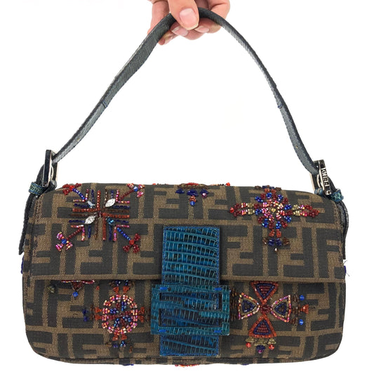 FENDI ZUCCA BEADED BAGUETTE BAG