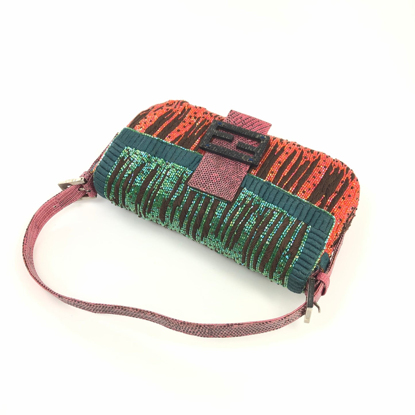 FENDI BEADED BAGUETTE WITH EXOTIC LIZARD TRIM