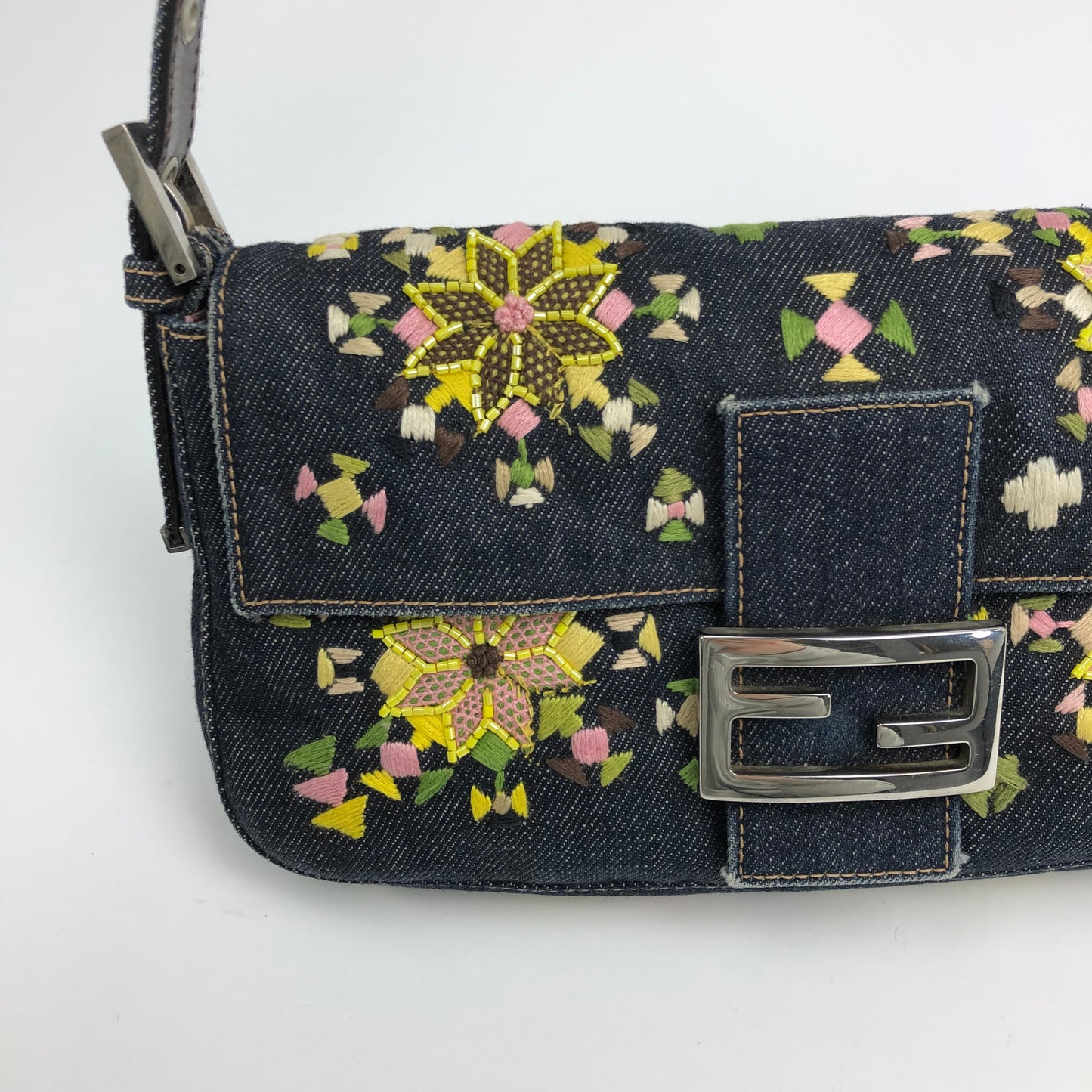 FENDI BEADED DENIM BAGUETTE