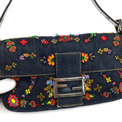 FENDI DENIM BEADED BAGUETTE BAG