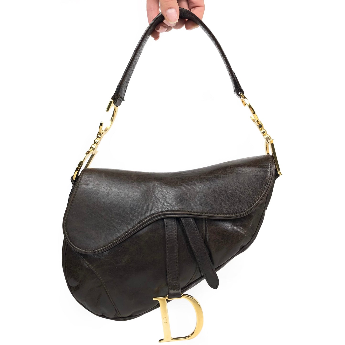 CHRISTIAN DIOR BROWN LEATHER SADDLE BAG