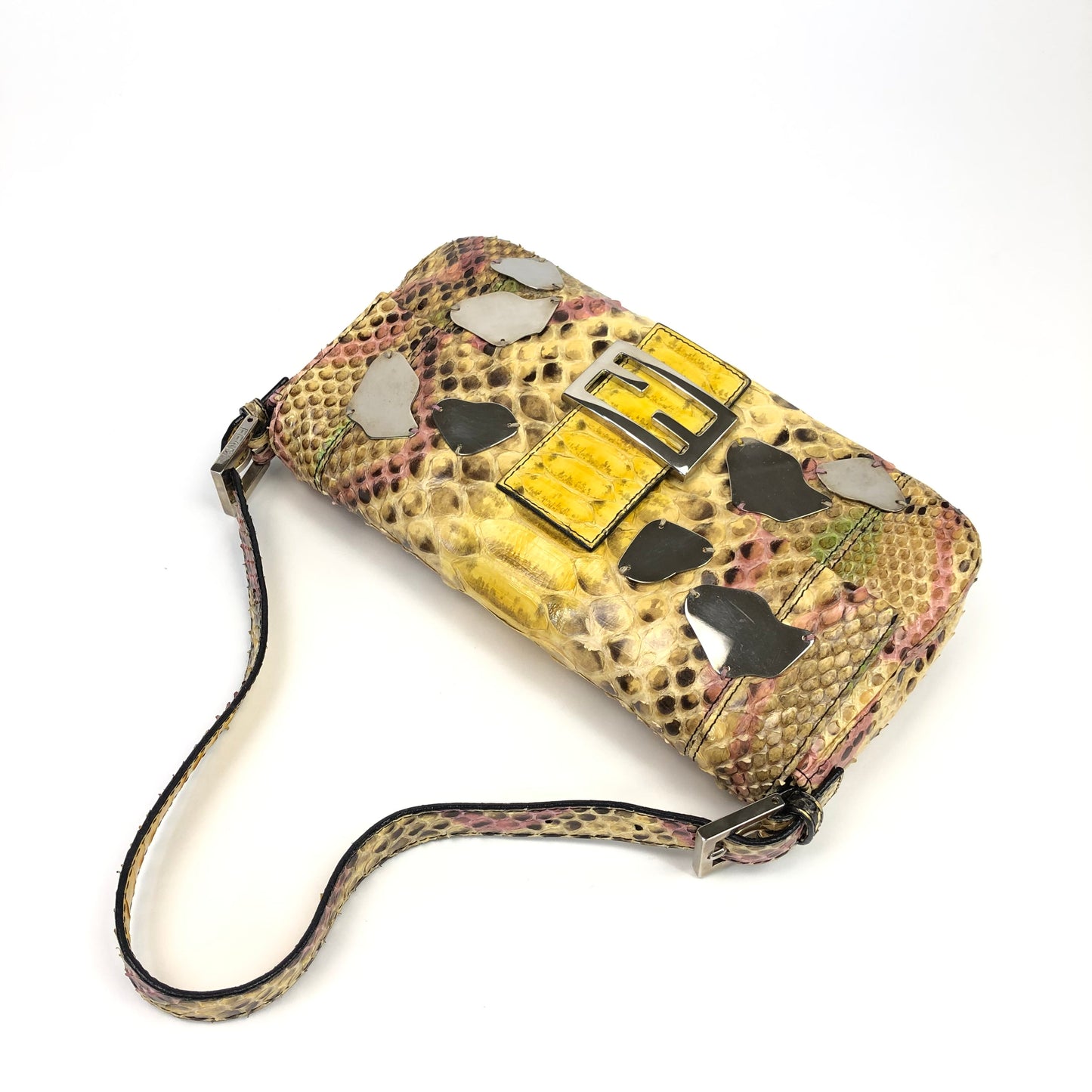 FENDI MULTI COLOUR PYTHON SNAKESKIN BAGUETTE BAG WITH MIRROR DETAILING