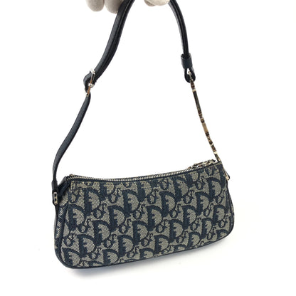 CHRISTIAN DIOR MONOGRAM SHOULDER BAG WITH SILVER DETAILING