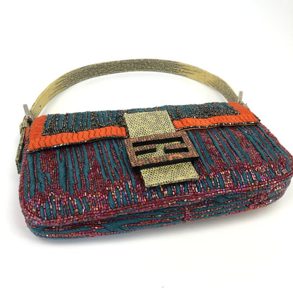 FENDI BEADED BAGUETTE BAG WITH EXOTIC LIZARD DETAILING