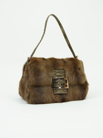 FENDI FUR BAGUETTE WITH SNAKESKIN TRIM