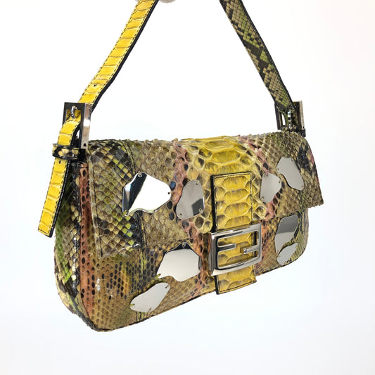 FENDI MULTI COLOUR PYTHON SNAKESKIN BAGUETTE BAG WITH METAL/MIRROR DETAILING