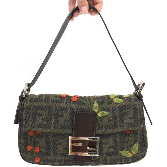 FENDI ZUCCA CASHMERE WOOL BAGUETTE SHOULDER BAG