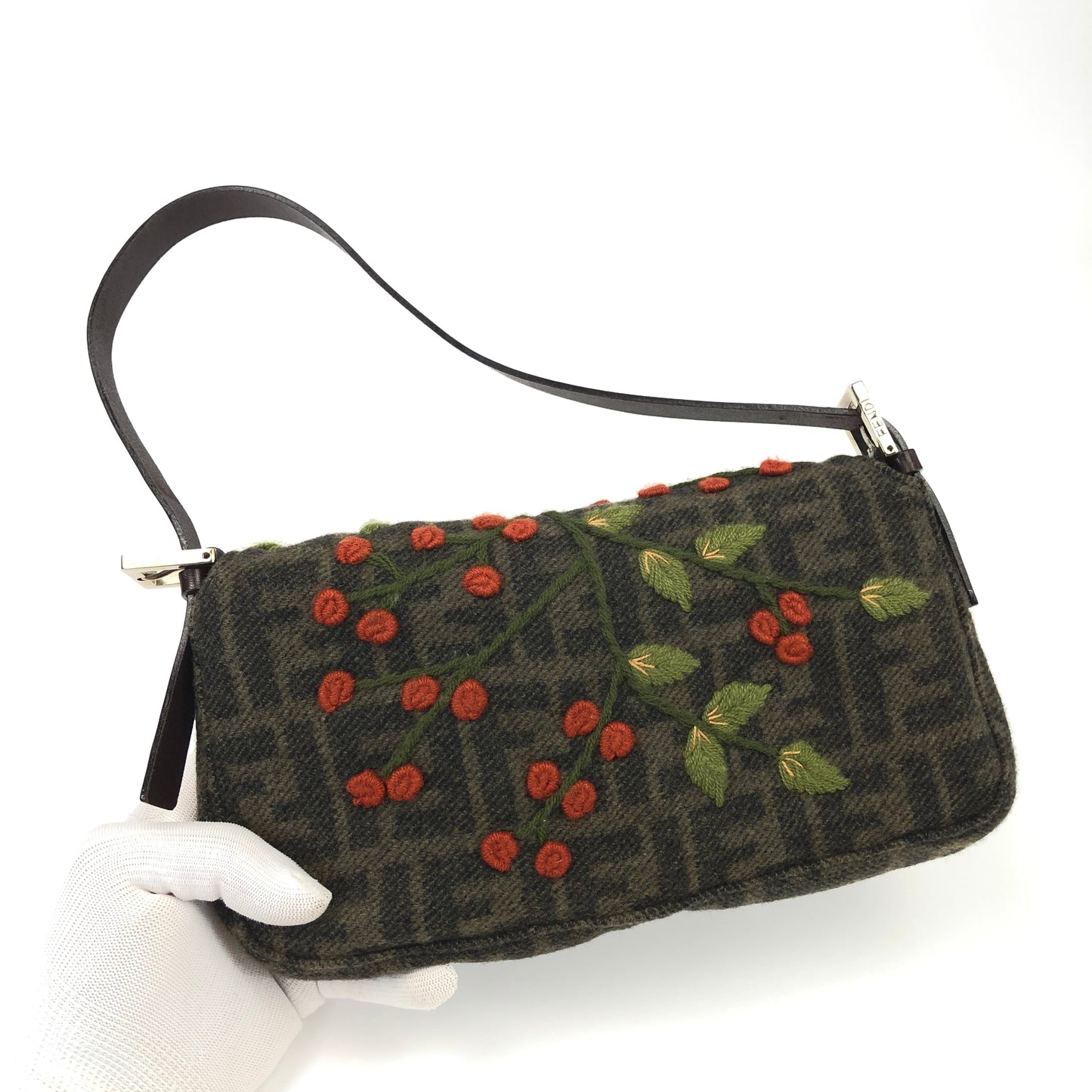 FENDI ZUCCA CASHMERE WOOL BAGUETTE SHOULDER BAG