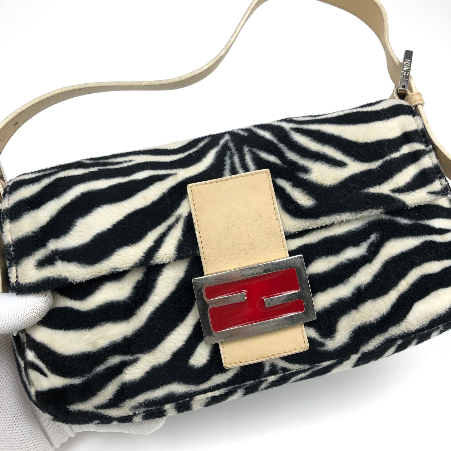FENDI FLUFFY ZEBRA BAGUETTE SHOULDER BAG