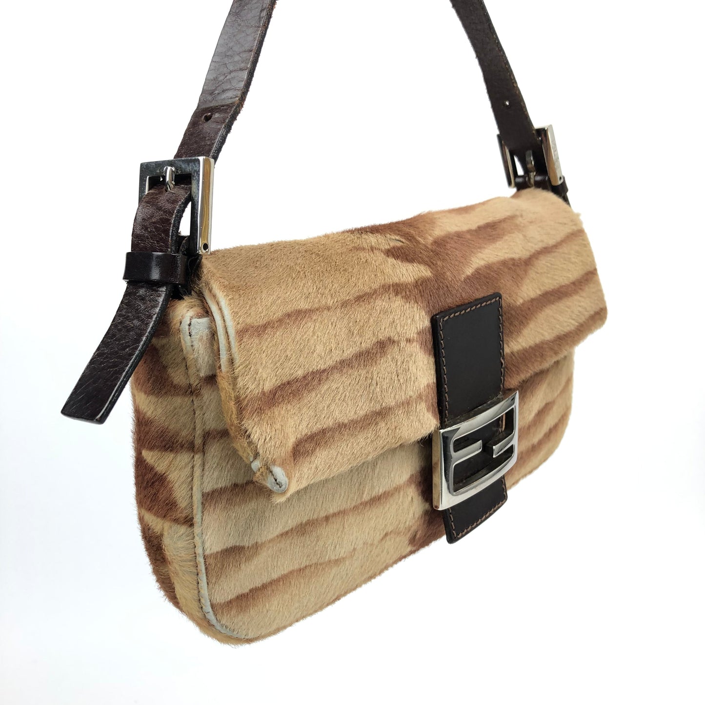 FENDI CALF HAIR BAGUETTE SHOULDER BAG