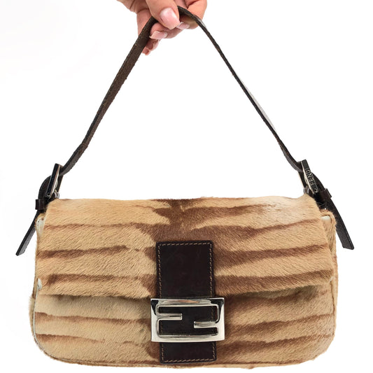 FENDI CALF HAIR BAGUETTE SHOULDER BAG