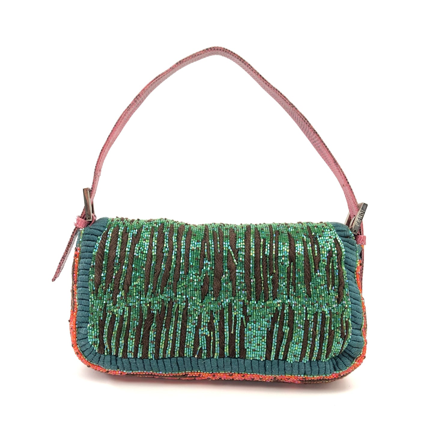 FENDI BEADED BAGUETTE WITH EXOTIC LIZARD TRIM