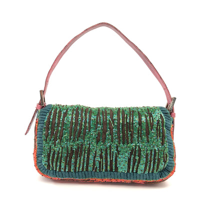 FENDI BEADED BAGUETTE WITH EXOTIC LIZARD TRIM