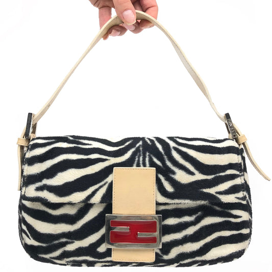 FENDI FLUFFY ZEBRA BAGUETTE SHOULDER BAG