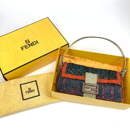 FENDI BEADED BAGUETTE BAG WITH EXOTIC LIZARD DETAILING