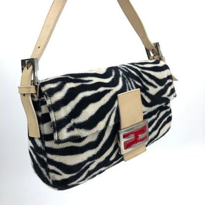 FENDI FLUFFY ZEBRA BAGUETTE SHOULDER BAG